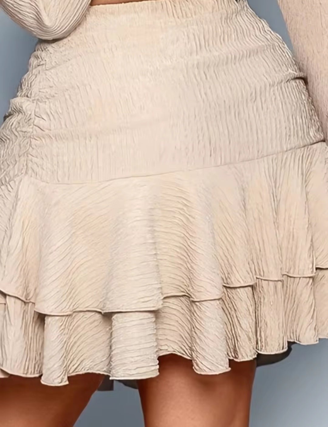 Off-Shoulder Ruffle Hem Crop Top & Mini Skirt Set – Washed Crepe - GLITCH-BELLE