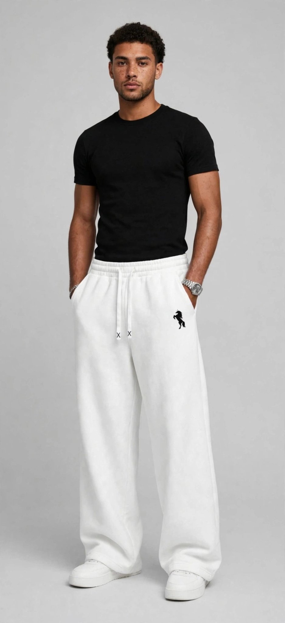 Oversized Wide-Leg Sweatpants – Horse Silhouette Print - GLITCH-BELLE