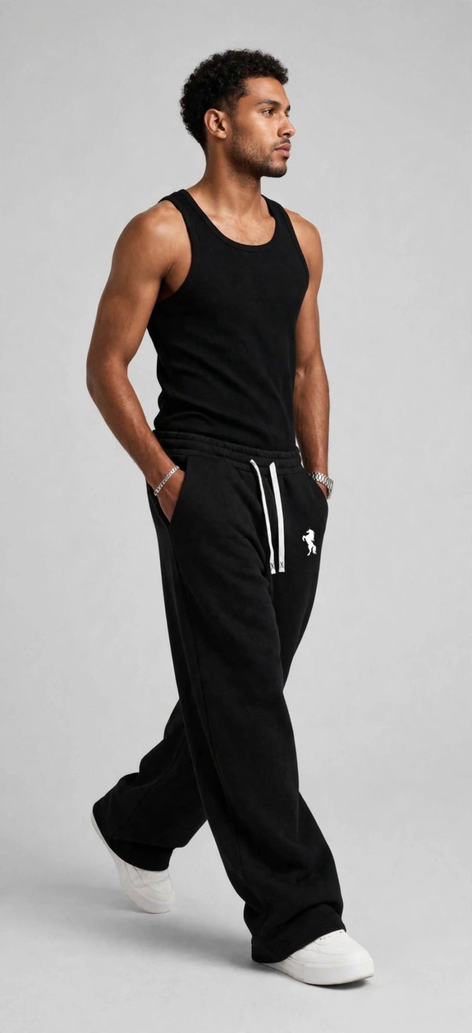 Oversized Wide-Leg Sweatpants – Horse Silhouette Print - GLITCH-BELLE