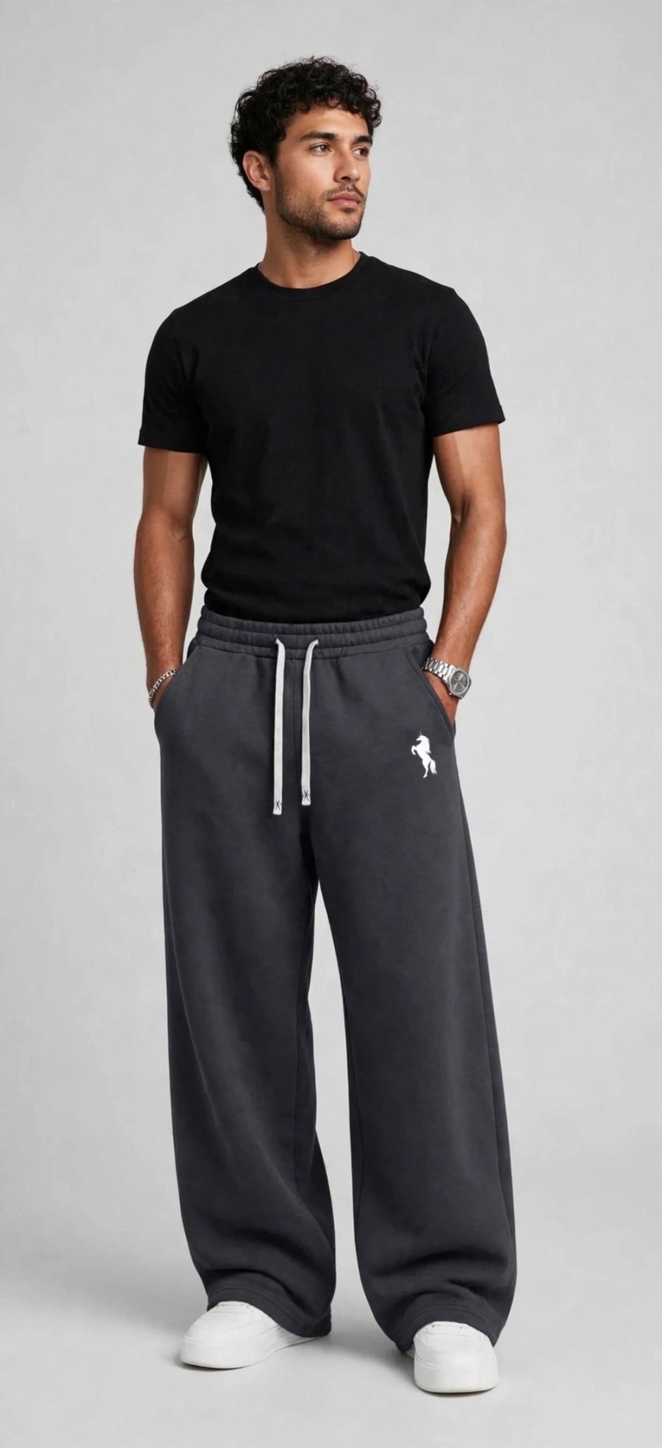 Oversized Wide-Leg Sweatpants – Horse Silhouette Print - GLITCH-BELLE