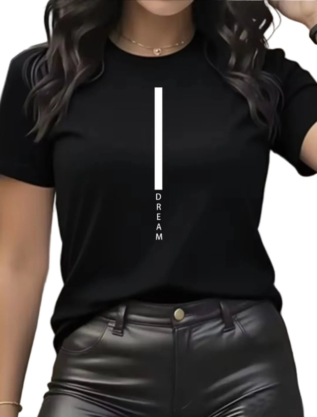 DREAM Letter Print Women's Loose - Fit Cotton T-Shirt - GLITCH - BELLE