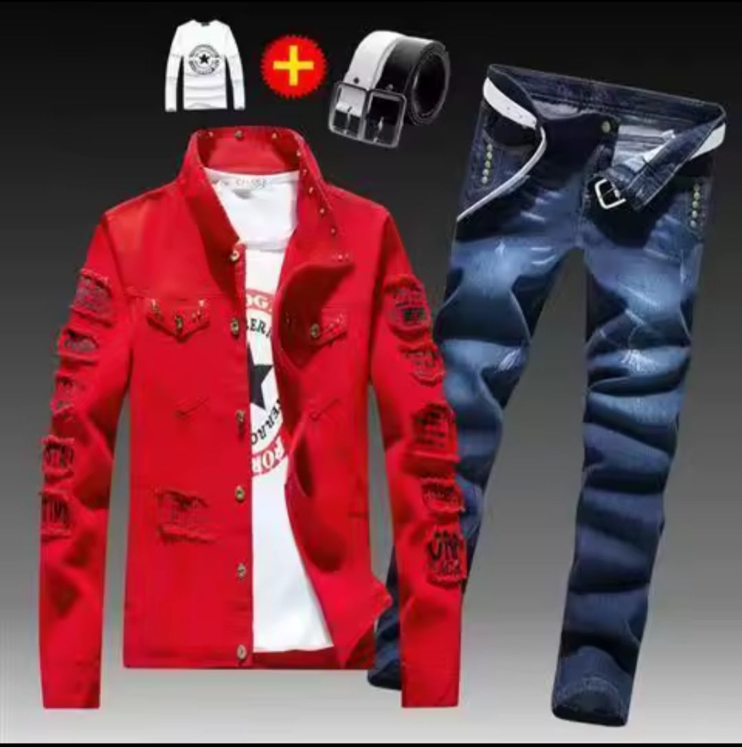 Men's Denim Jacket & Jeans Two-Piece Set | Spring Autumn Fashion Suit