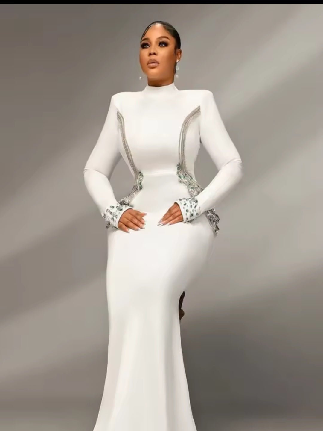 Women's Turtleneck Diamond Crystal Bandage Gown - GLITCH - BELLE
