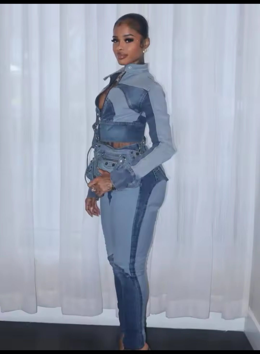 Streetwear Denim Two - Piece Set – Jacket & Trousers - GLITCH - BELLE