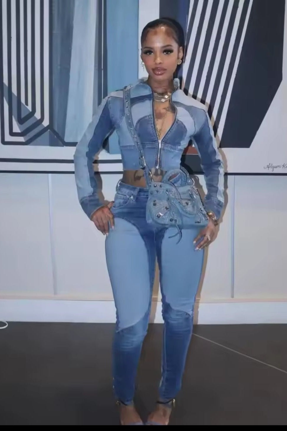 Streetwear Denim Two-Piece Set – Jacket & Trousers - GLITCH-BELLE