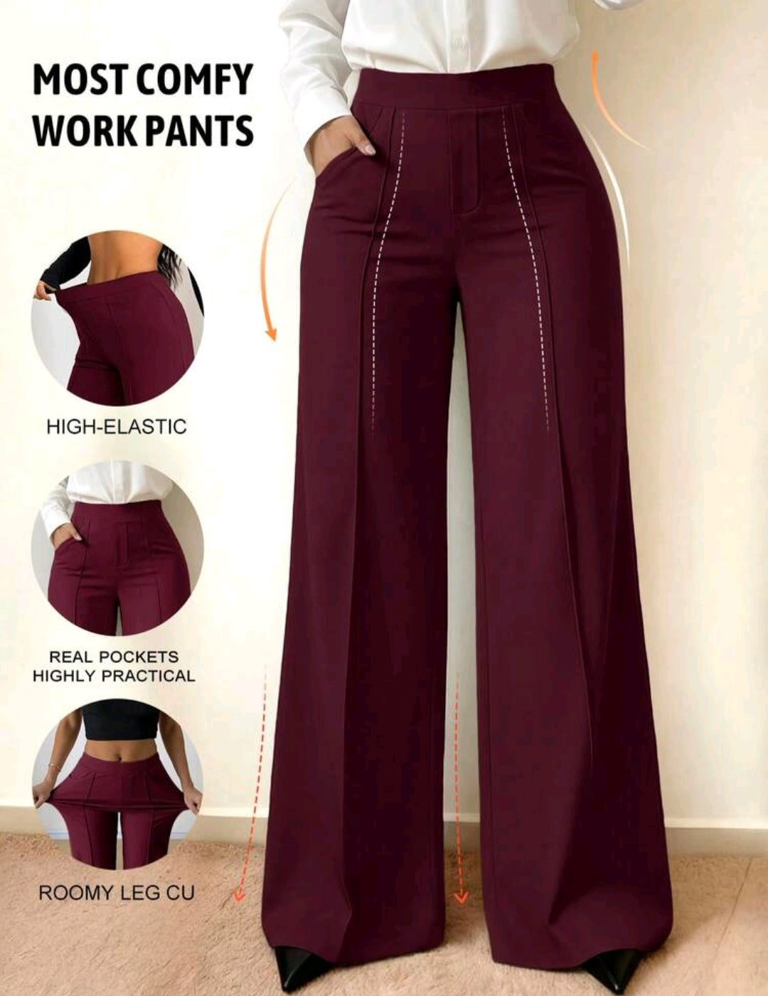 Women's High-Waist Wide Leg Pants – Elastic Waist, Real Pockets, Quiet Luxury