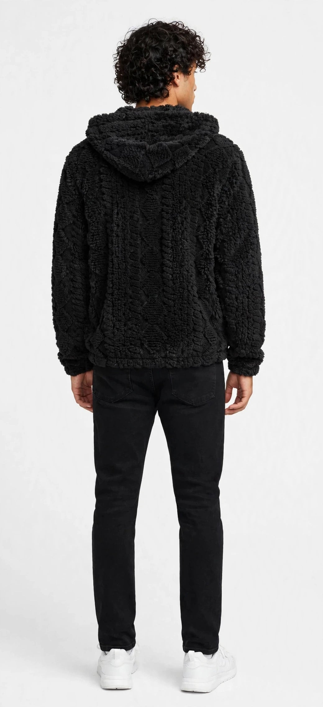 Jacquard Plush Zip-Up Hoodie Cardigan – Men's