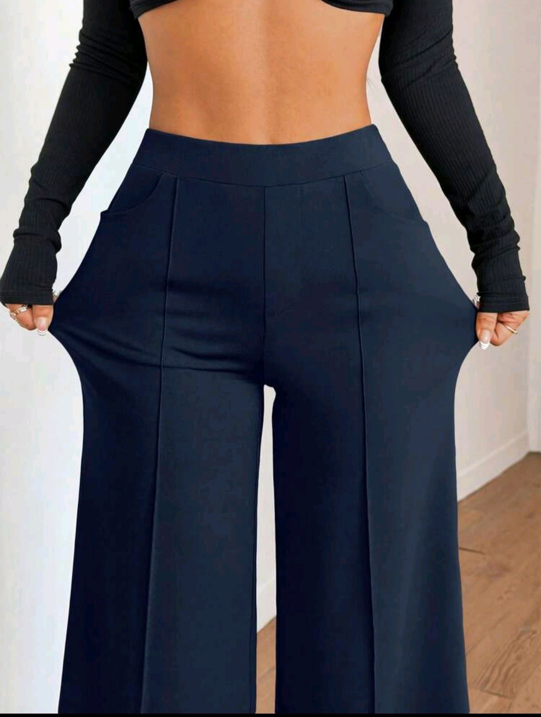 Women's High-Waist Wide Leg Pants – Elastic Waist, Real Pockets, Quiet Luxury