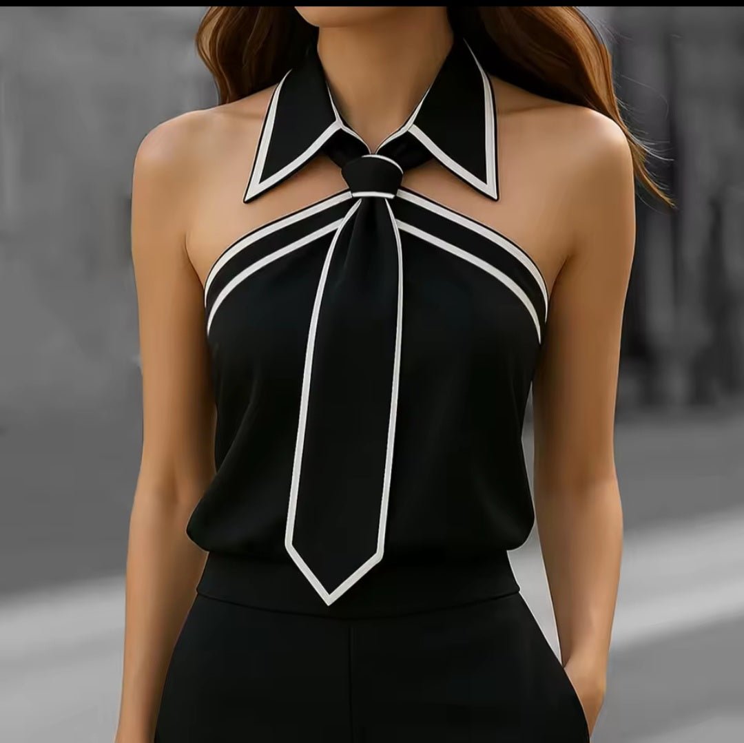 Halter Neck Tie Sleeveless Blouse – Women's Lapel Camisole Tank Top - GLITCH - BELLE