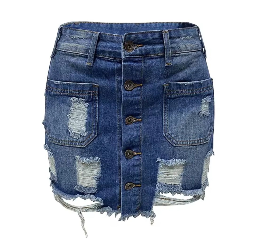Women's Ripped Bodycon Denim Mini Skirt - GLITCH - BELLE