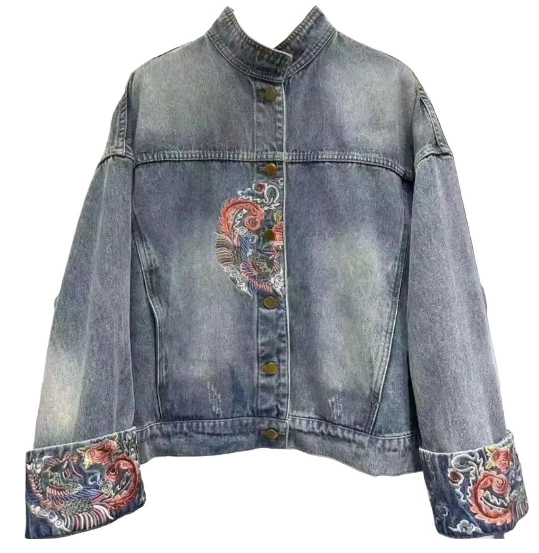 Embroidery Denim Jacket – Chinese Retro National Style - GLITCH - BELLE