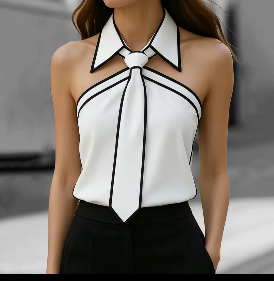 Halter Neck Tie Sleeveless Blouse – Women's Lapel Camisole Tank Top - GLITCH - BELLE