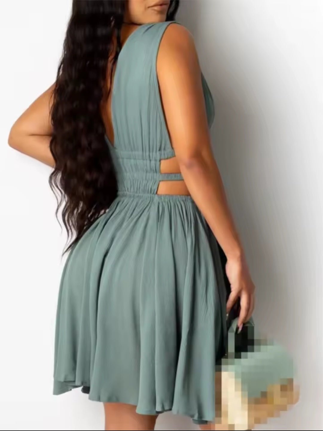 Spring/Summer Women's Elegant Sleeveless Cutout Ruched Backless Dress - GLITCH - BELLE