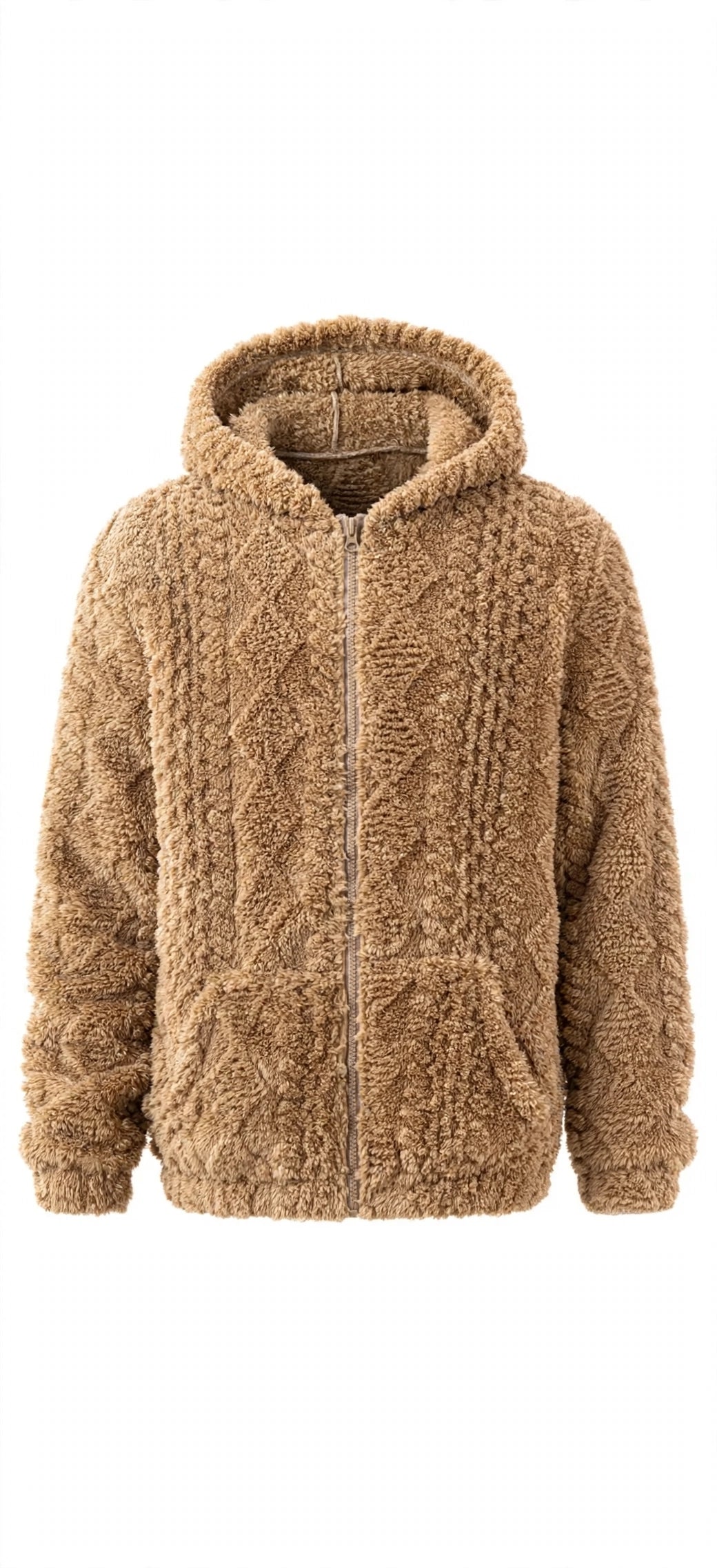 Jacquard Plush Zip-Up Hoodie Cardigan – Men's