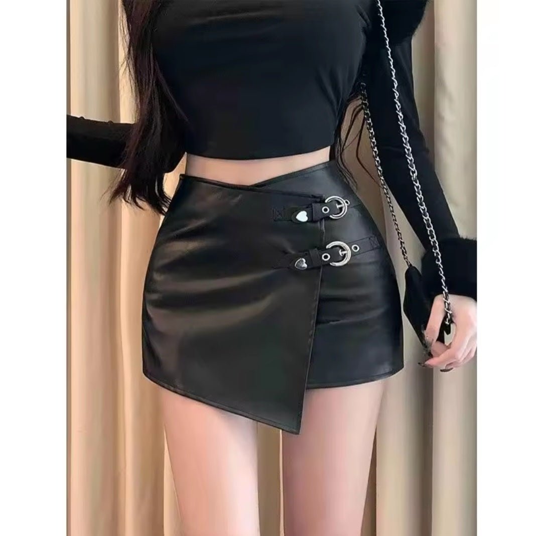 Sexy Irregular A - Shape High Waist PU Leather Hip Mini Skirt - GLITCH - BELLE