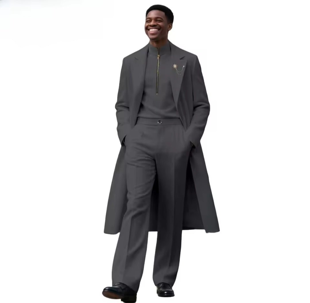 Men's African 3 - Piece Dashiki Set – Brooch Coat, Zip Shirt & Trousers | Formal Wedding Wear - GLITCH - BELLE