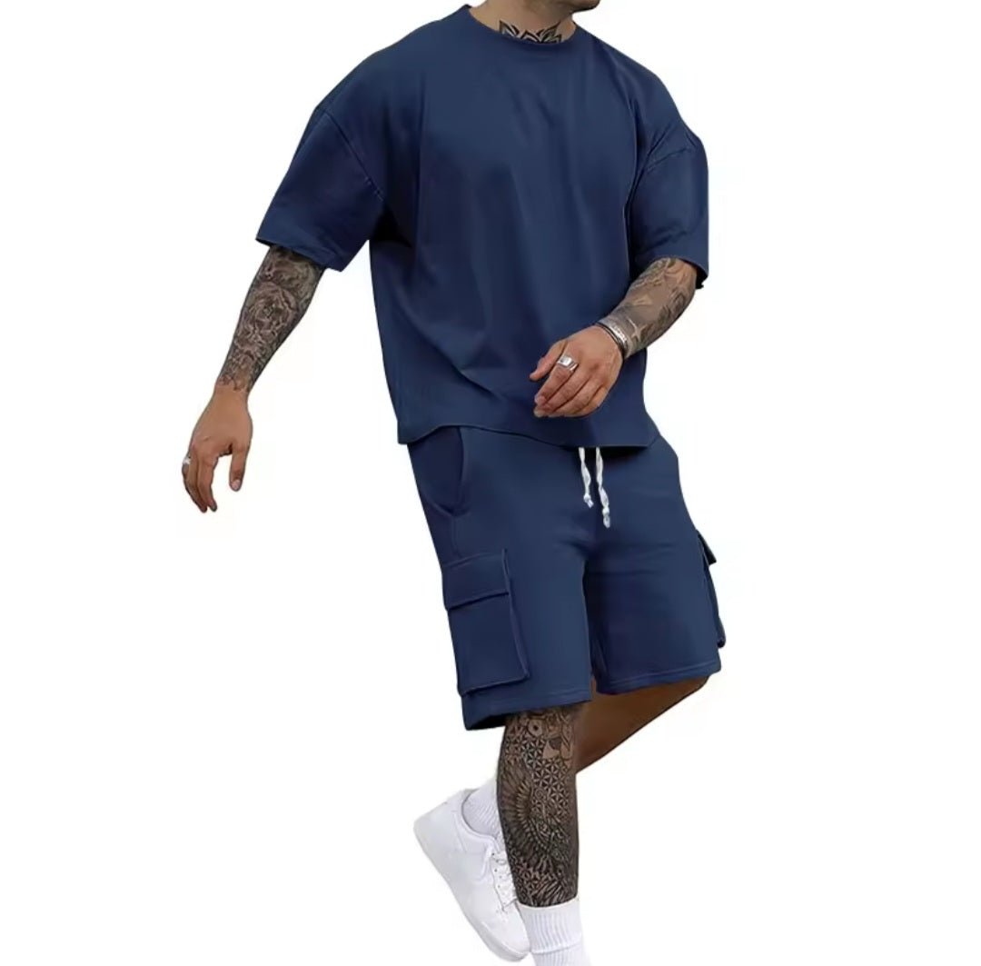 Summer Men's Casual Sporty T-Shirt Shorts Set - GLITCH - BELLE