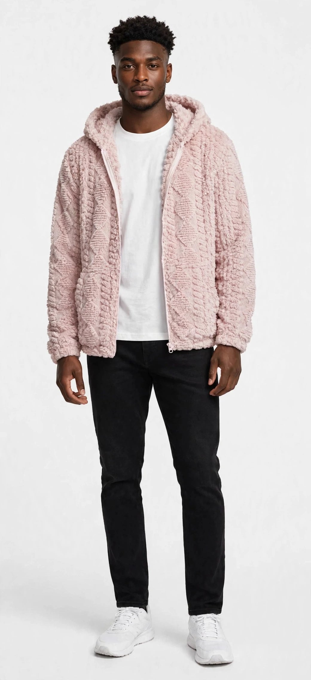 Jacquard Plush Zip-Up Hoodie Cardigan – Men's