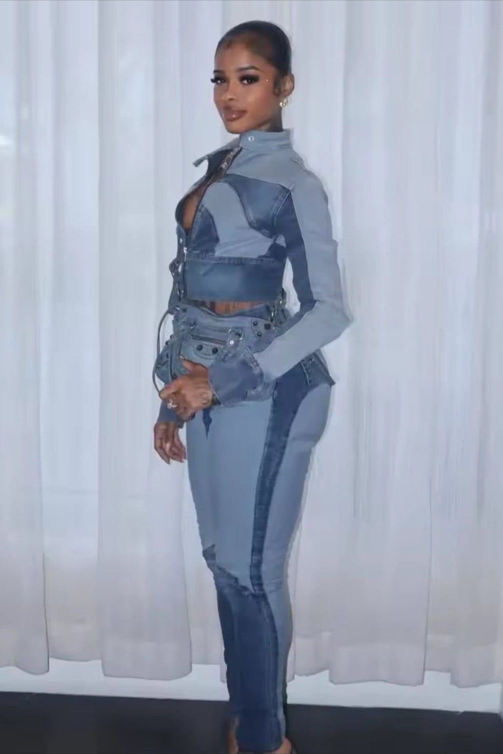 Streetwear Denim Two-Piece Set – Jacket & Trousers - GLITCH-BELLE
