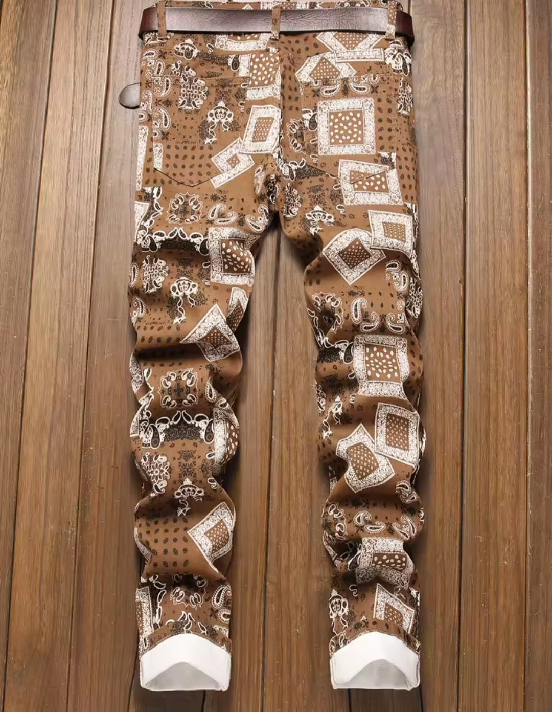 Bandana Print Slim Fit Ripped Jeans – Men's Streetwear Denim