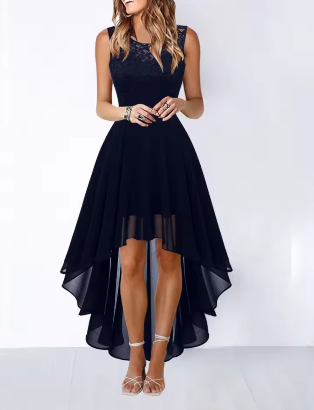 Elegant High - Waisted Chiffon High - Low Dress - Wedding Guest Formal - GLITCH - BELLE