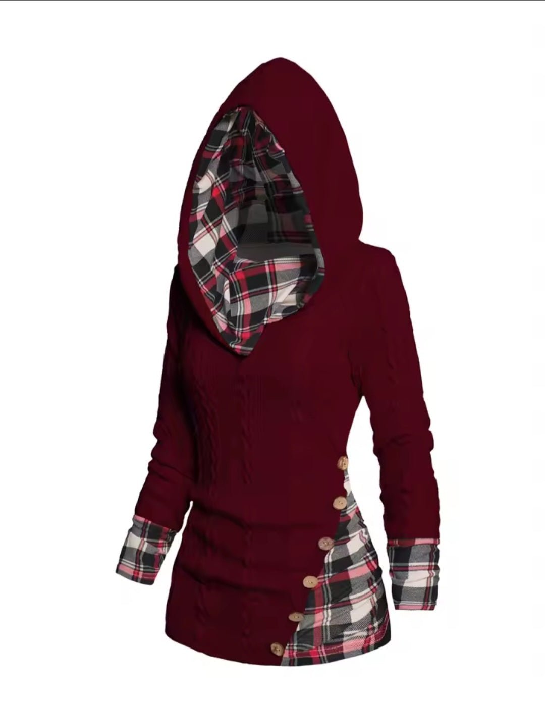 Twisted Cable Knit Plaid Hooded Pullover Sweater – Women's Casual Long Sleeve Top - GLITCH - BELLE