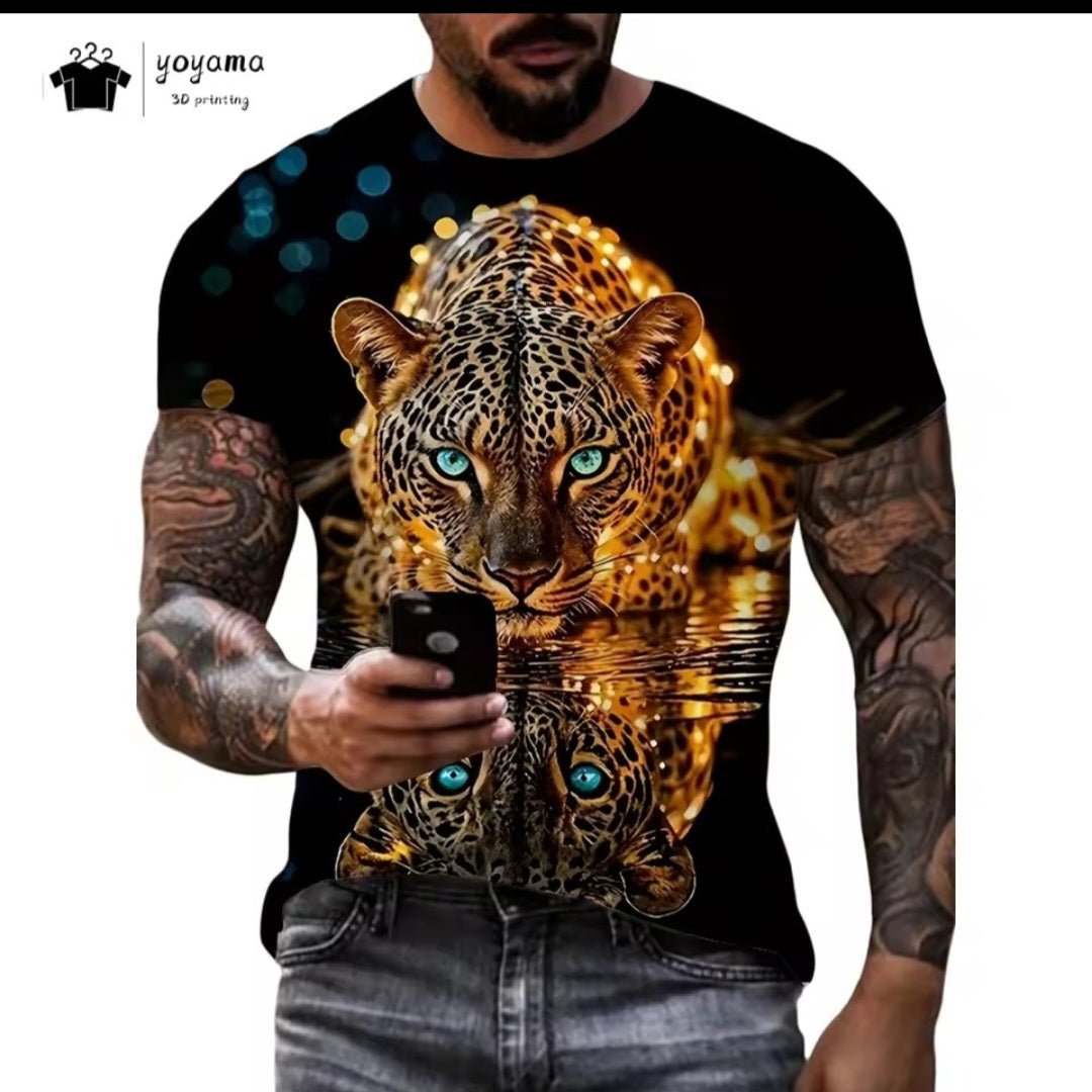 Vintage Tiger Graphic T-Shirt – Men's Oversized Short Sleeve Tee - GLITCH - BELLE