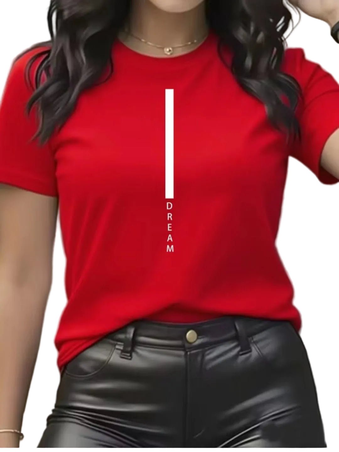 DREAM Letter Print Women's Loose - Fit Cotton T-Shirt - GLITCH - BELLE