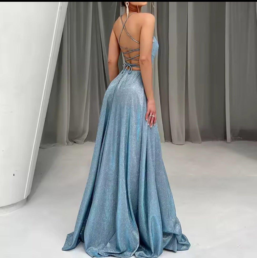 Women's Evening Dress 2025 - Suspender Backless High Split Party Banquet Dress - GLITCH - BELLE