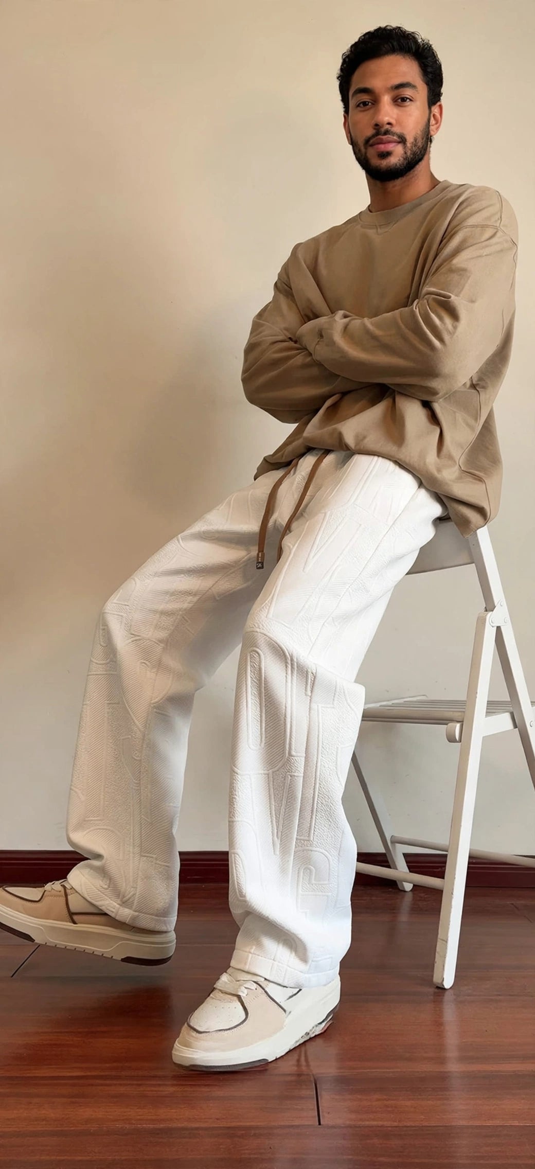 Men's Straight Leg Jacquard Trousers – Elastic Waist Casual Pants