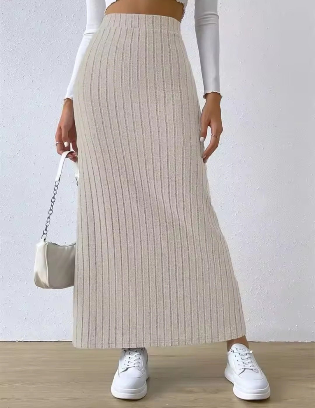 Women's Rib - Knit Side Split Maxi Skirt – High Waist Elegant Straight Skirt - GLITCH - BELLE