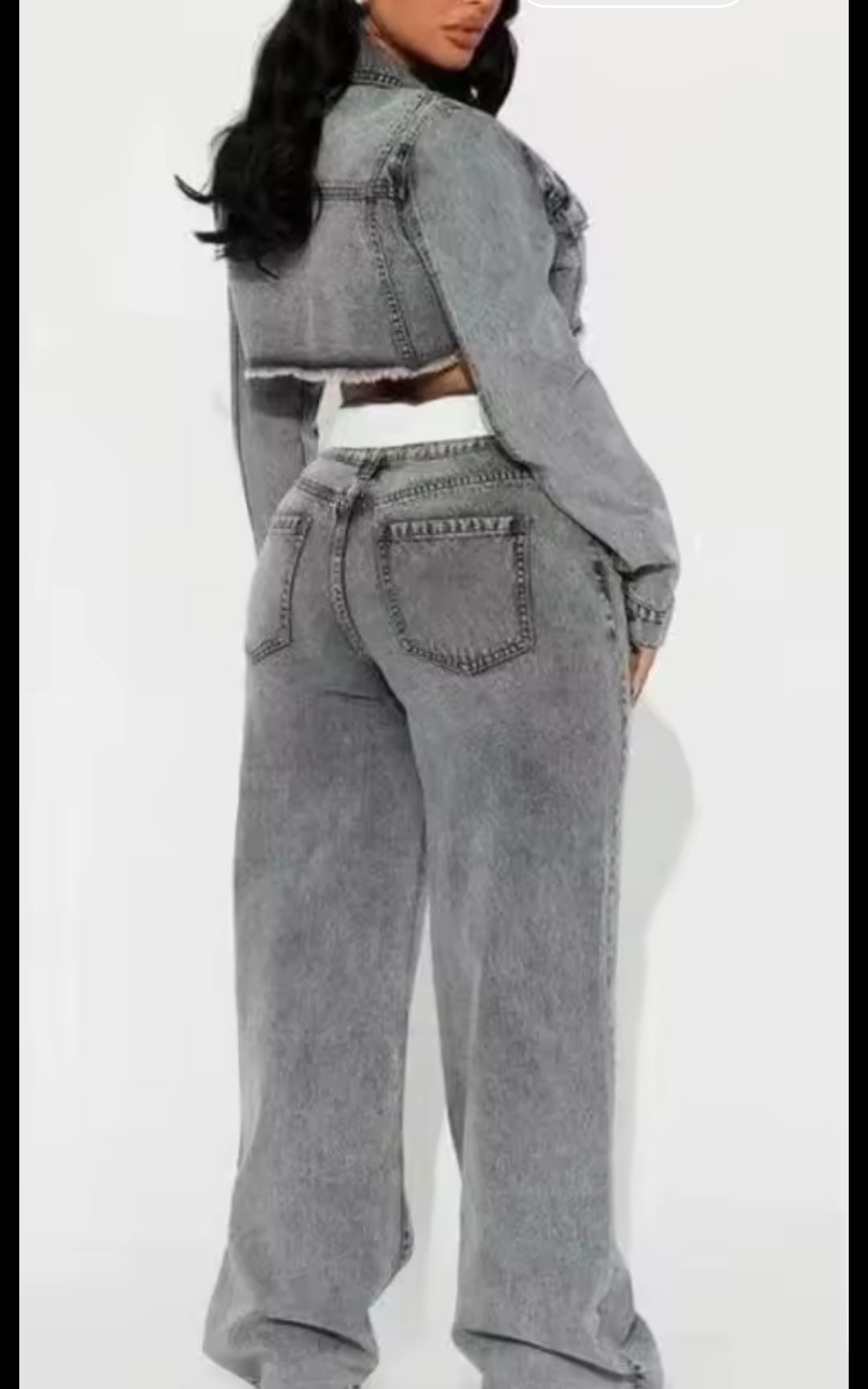 Streetwear Denim 2 - Piece Tracksuit Set | Long Sleeve Jacket & Straight - Leg Jeans - GLITCH - BELLE