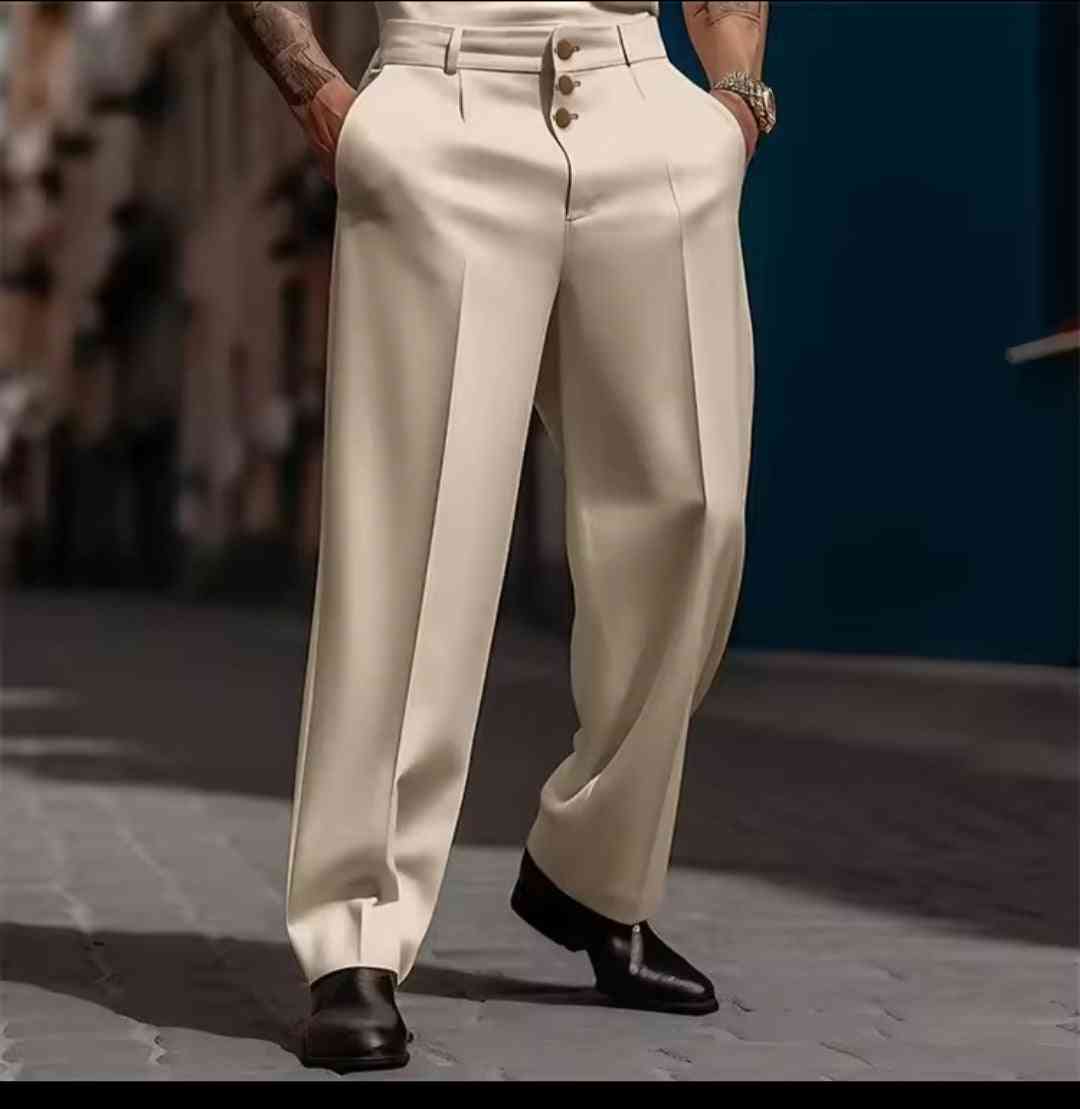 Men's Formal Straight - Leg Dress Pants – Three - Button Solid Trousers - GLITCH - BELLE