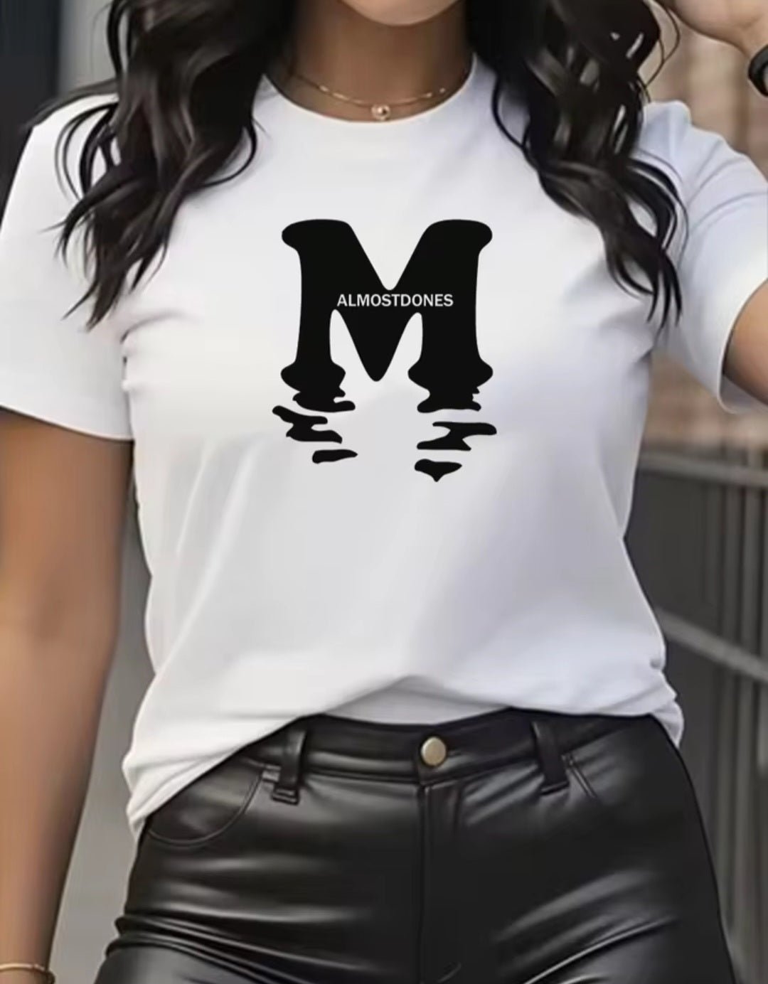 Cotton Sporty Letter Print Round - Neck T-Shirt - GLITCH - BELLE