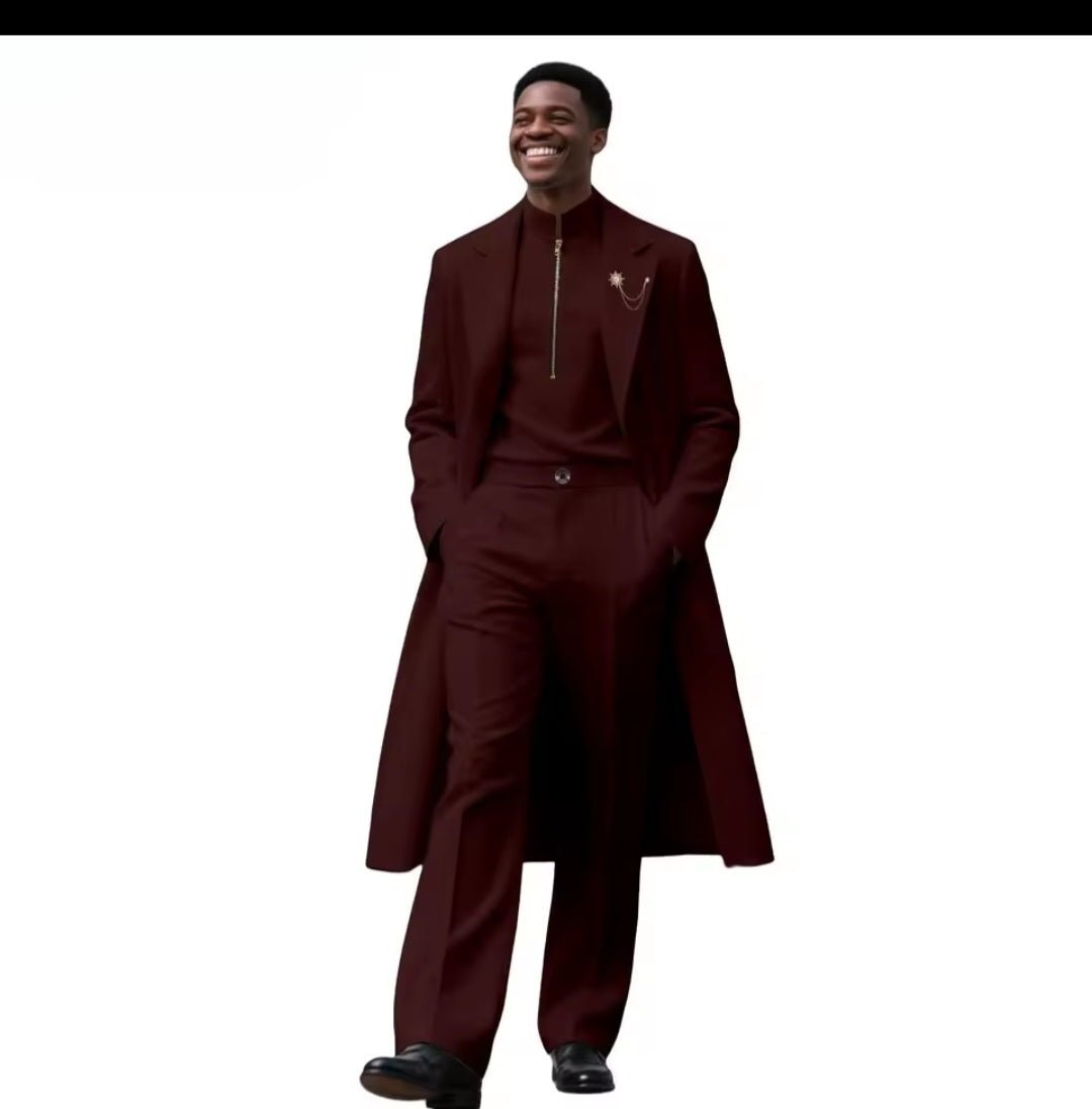 Men's African 3 - Piece Dashiki Set – Brooch Coat, Zip Shirt & Trousers | Formal Wedding Wear - GLITCH - BELLE