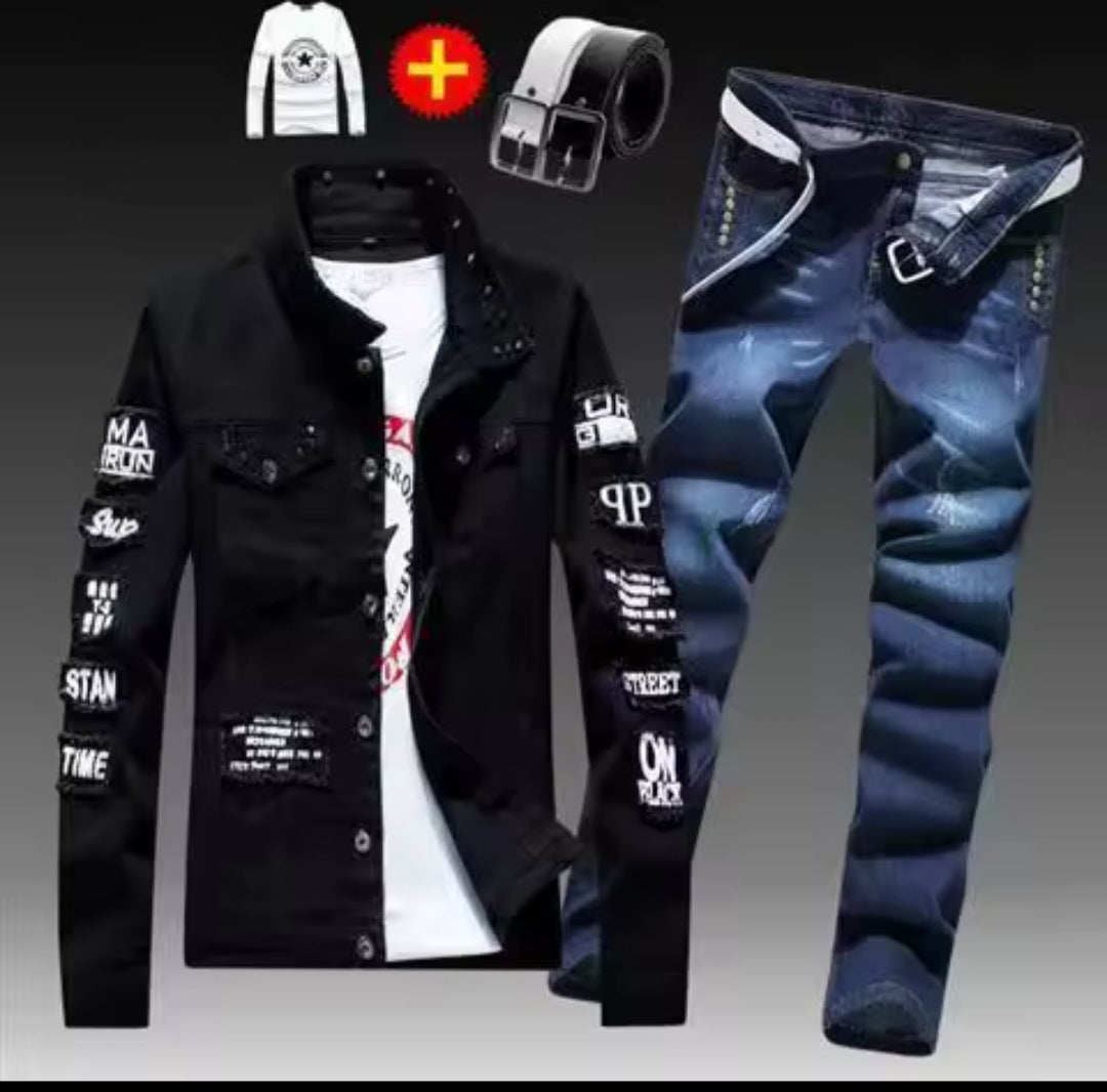 Men's Denim Jacket & Jeans Two-Piece Set | Spring Autumn Fashion Suit