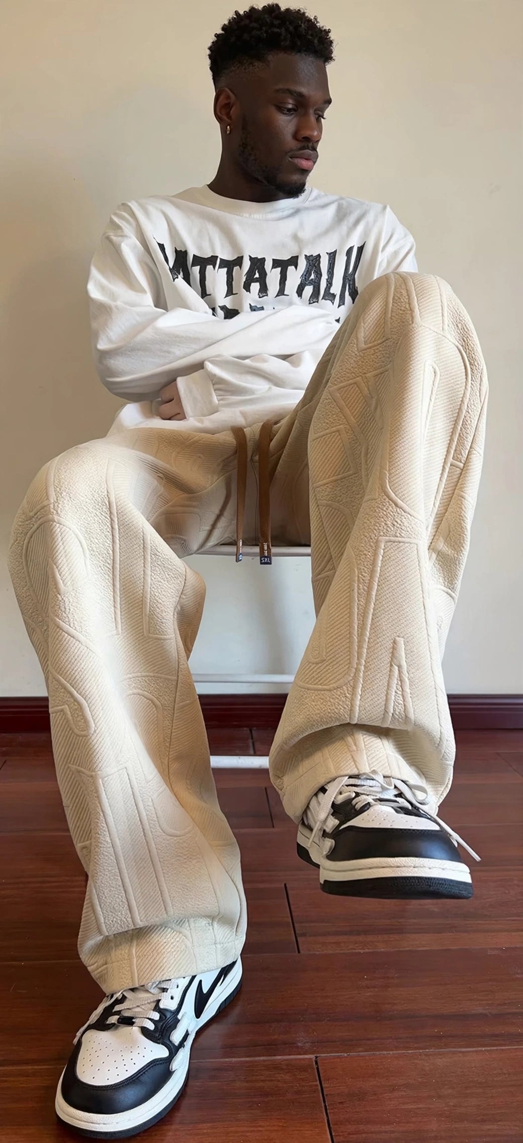 Men's Straight Leg Jacquard Trousers – Elastic Waist Casual Pants