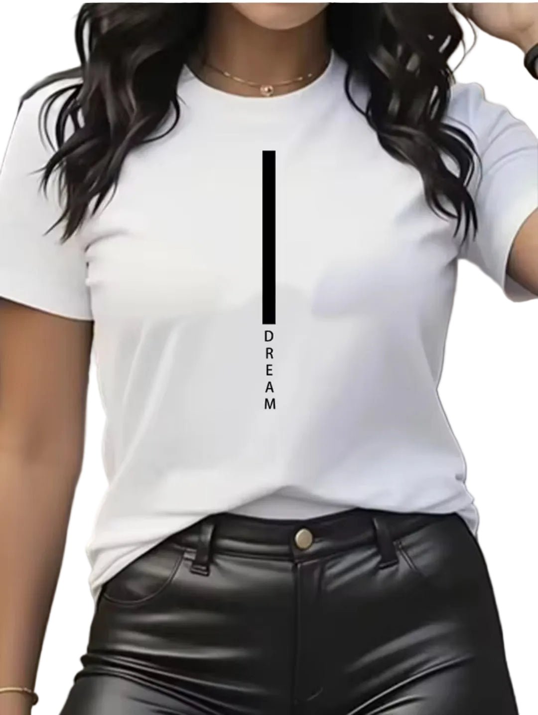 DREAM Letter Print Women's Loose - Fit Cotton T-Shirt - GLITCH - BELLE