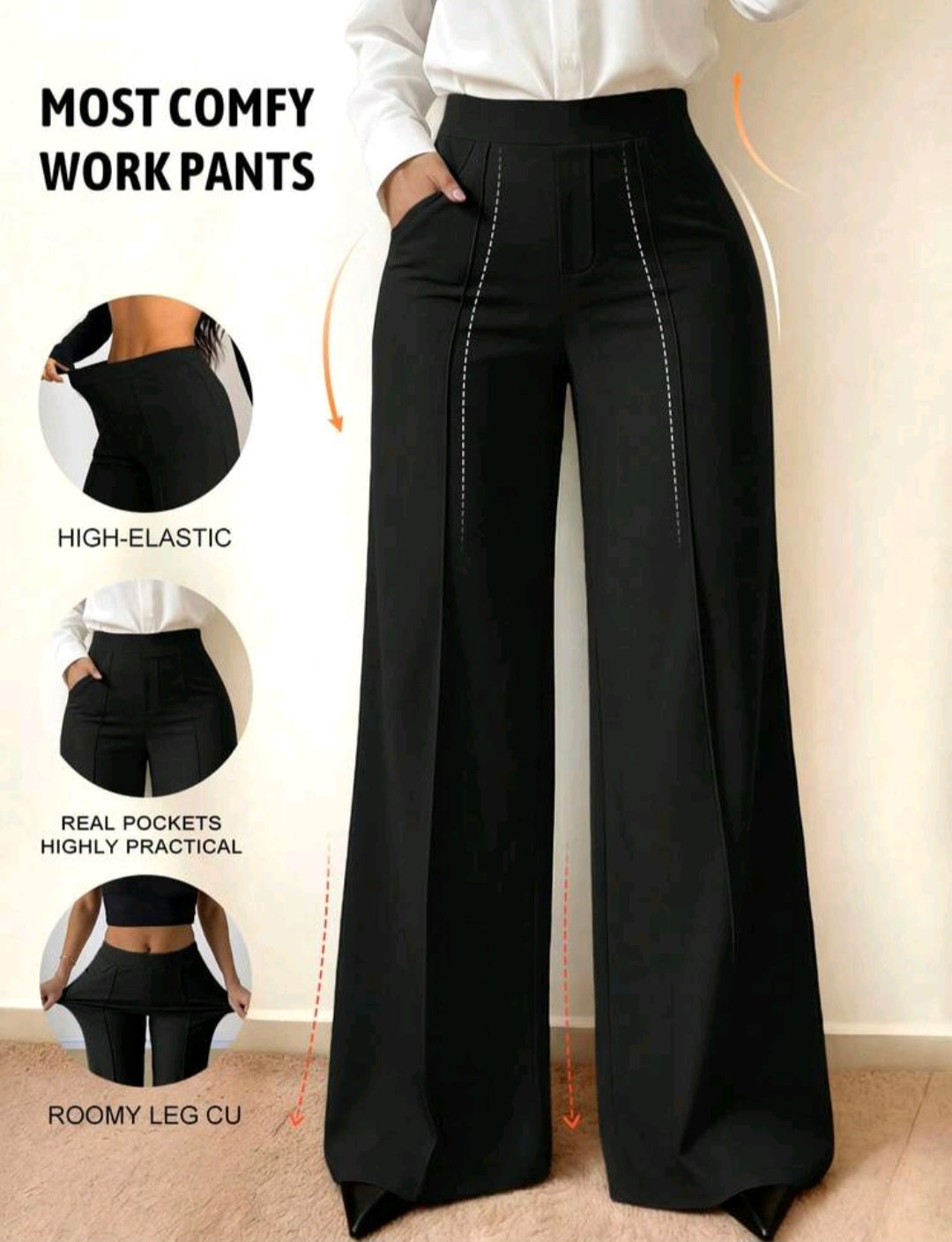 Women's High-Waist Wide Leg Pants – Elastic Waist, Real Pockets, Quiet Luxury