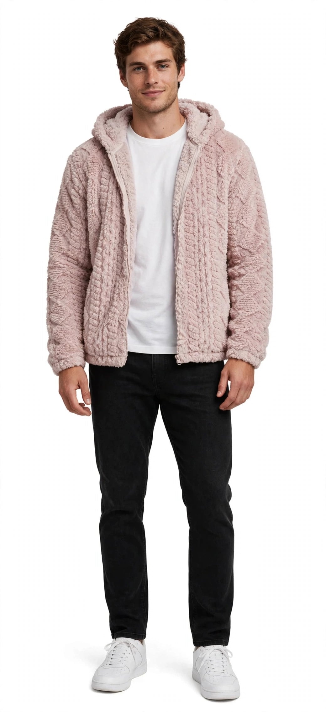 Jacquard Plush Zip-Up Hoodie Cardigan – Men's