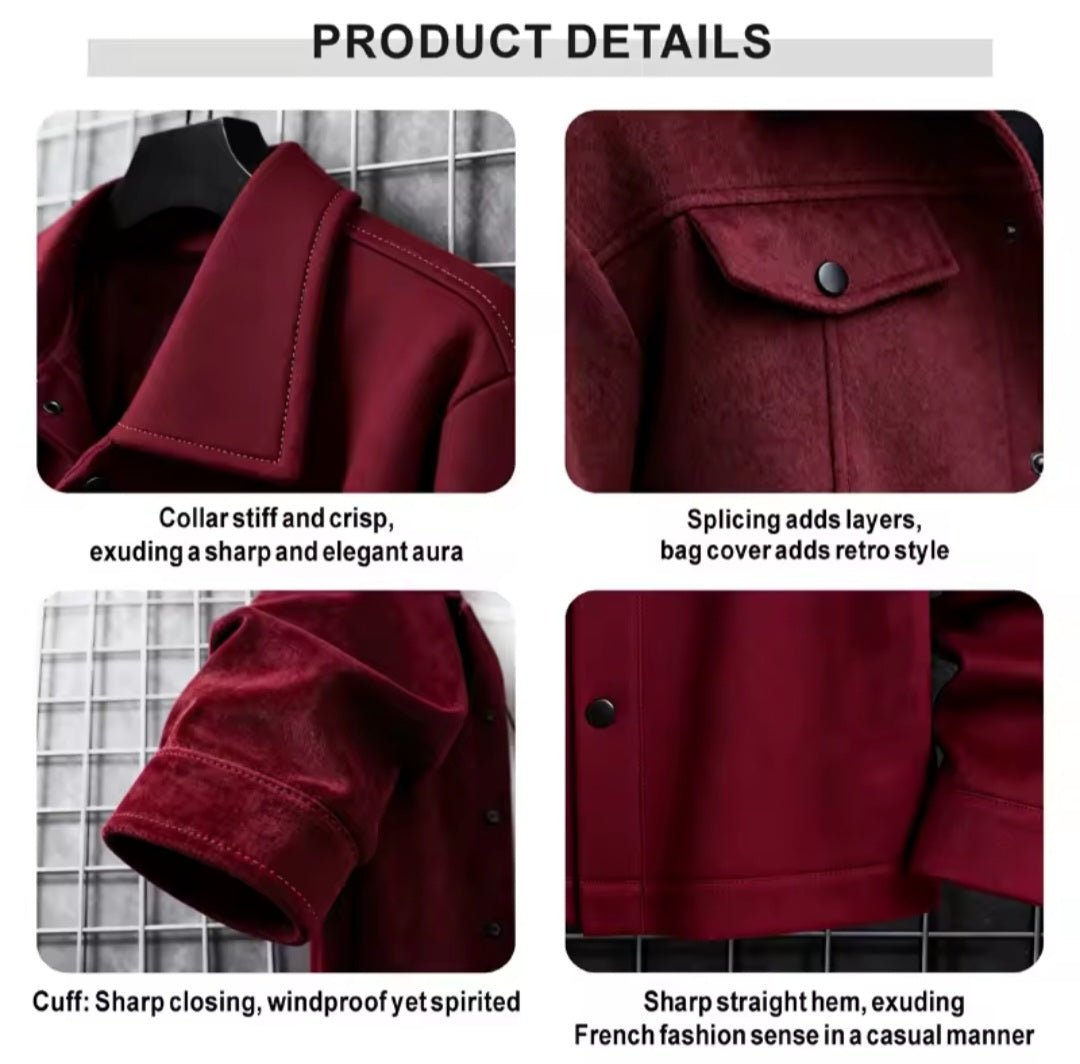 Men's Wool Collar Short Jacket – Business Casual Cardigan with Chest Pocket - GLITCH - BELLE
