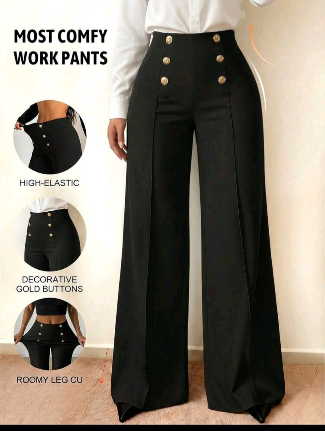 Women's High-Waist Wide Leg Pants – Elastic Waist, Real Pockets, Quiet Luxury
