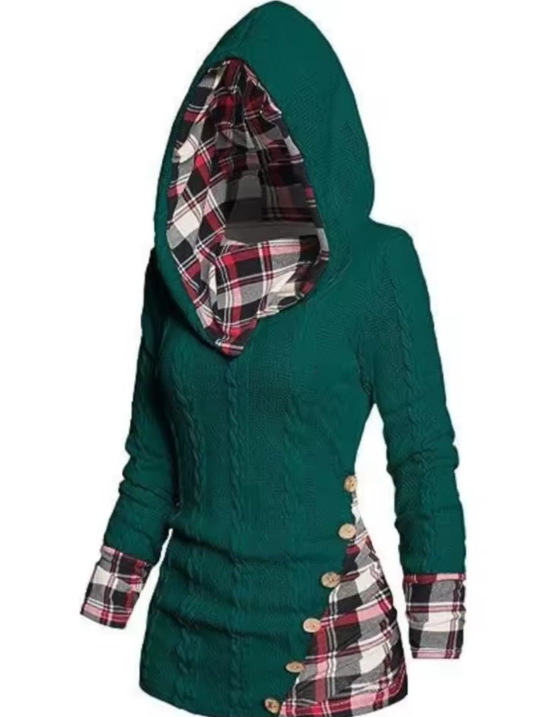 Twisted Cable Knit Plaid Hooded Pullover Sweater – Women's Casual Long Sleeve Top - GLITCH - BELLE