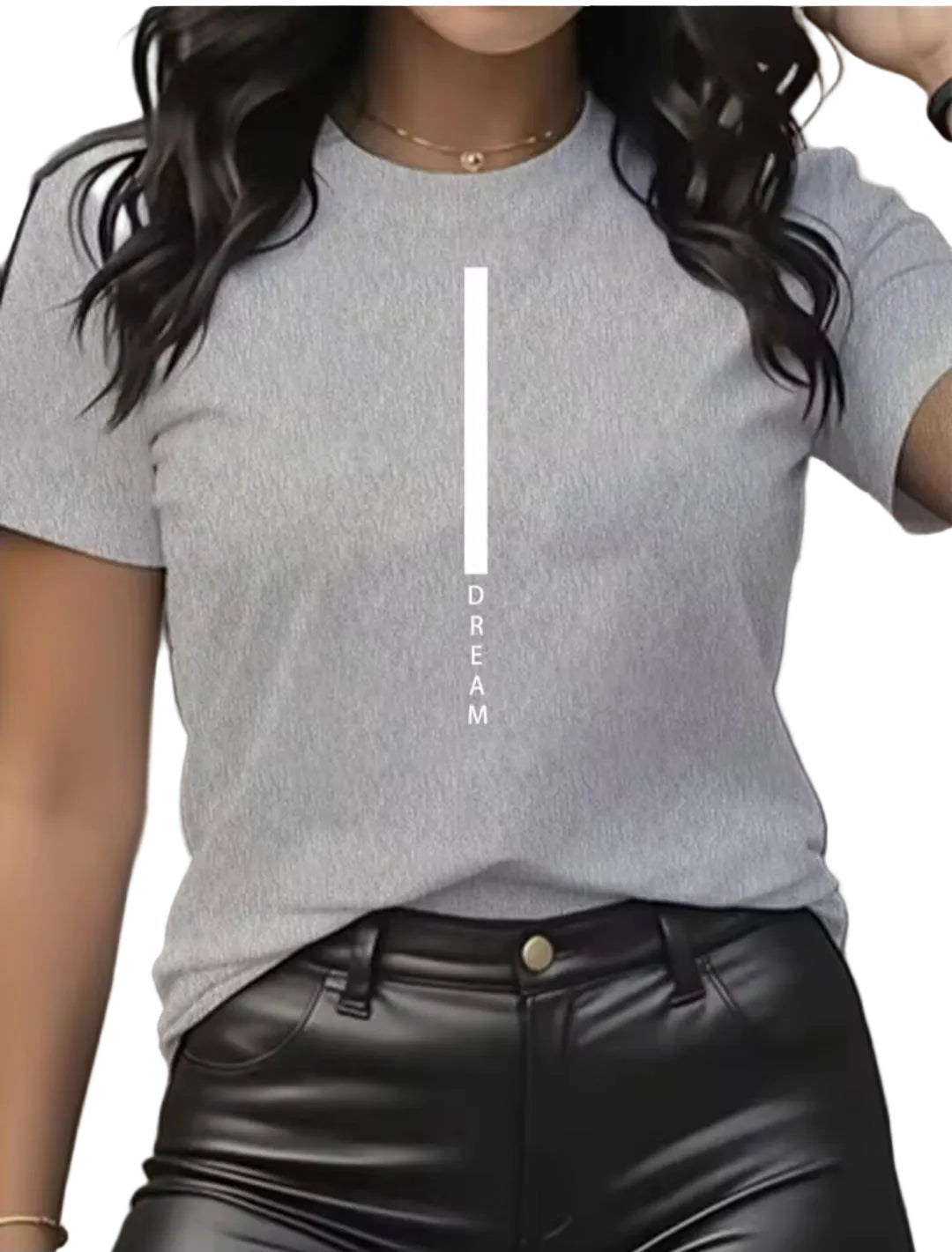 DREAM Letter Print Women's Loose - Fit Cotton T-Shirt - GLITCH - BELLE