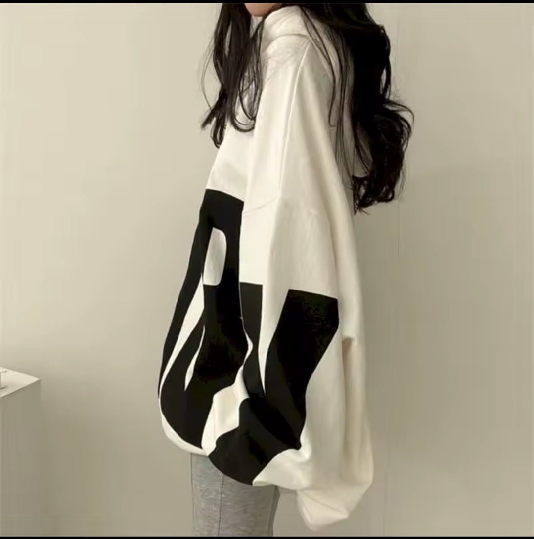 Fashion Letter Print Oversized Hoodie – Women's Street Sports Casual Loose Hooded Pullover Top 2025 - GLITCH - BELLE