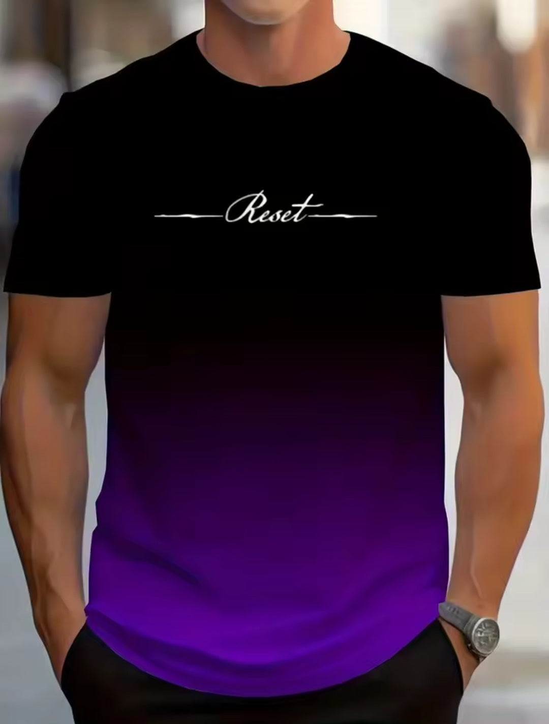 Men's Gradient Reset Letter T-Shirt