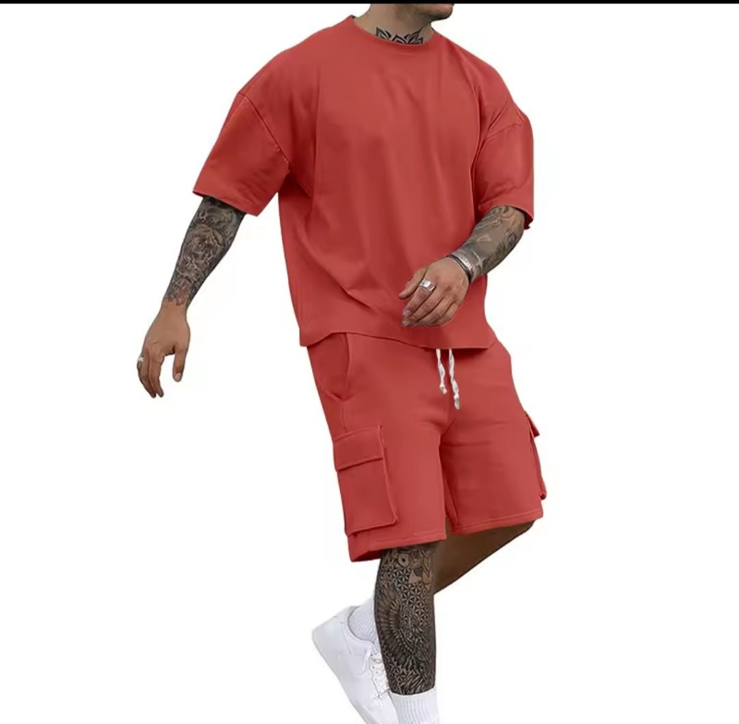 Summer Men's Casual Sporty T-Shirt Shorts Set - GLITCH - BELLE