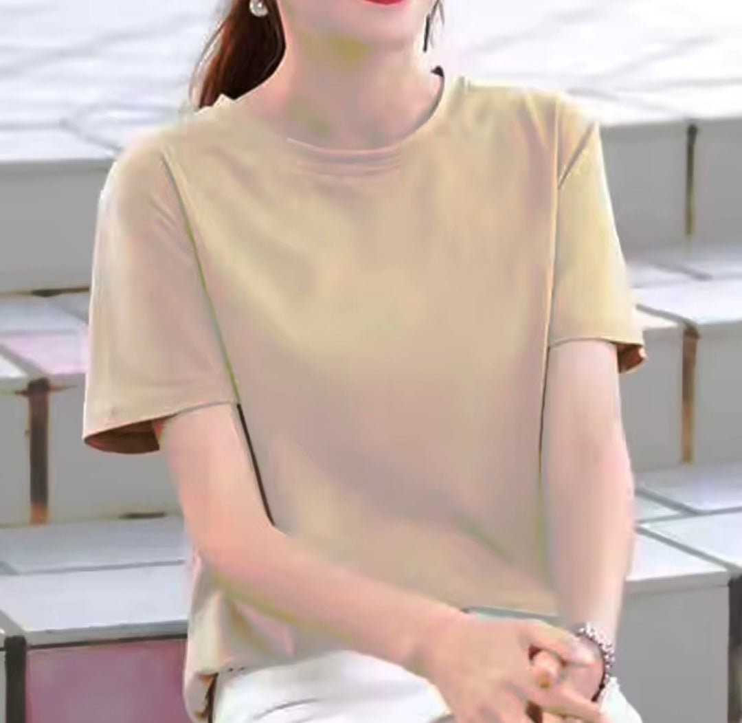 100% Cotton Crew Neck Basic T-Shirt - GLITCH - BELLE