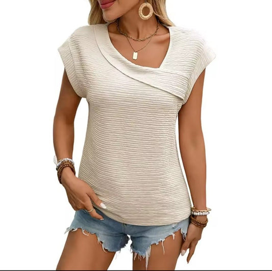 Women's Casual Loose Blouse – Asymmetric Neckline Oversized Summer Top - GLITCH - BELLE