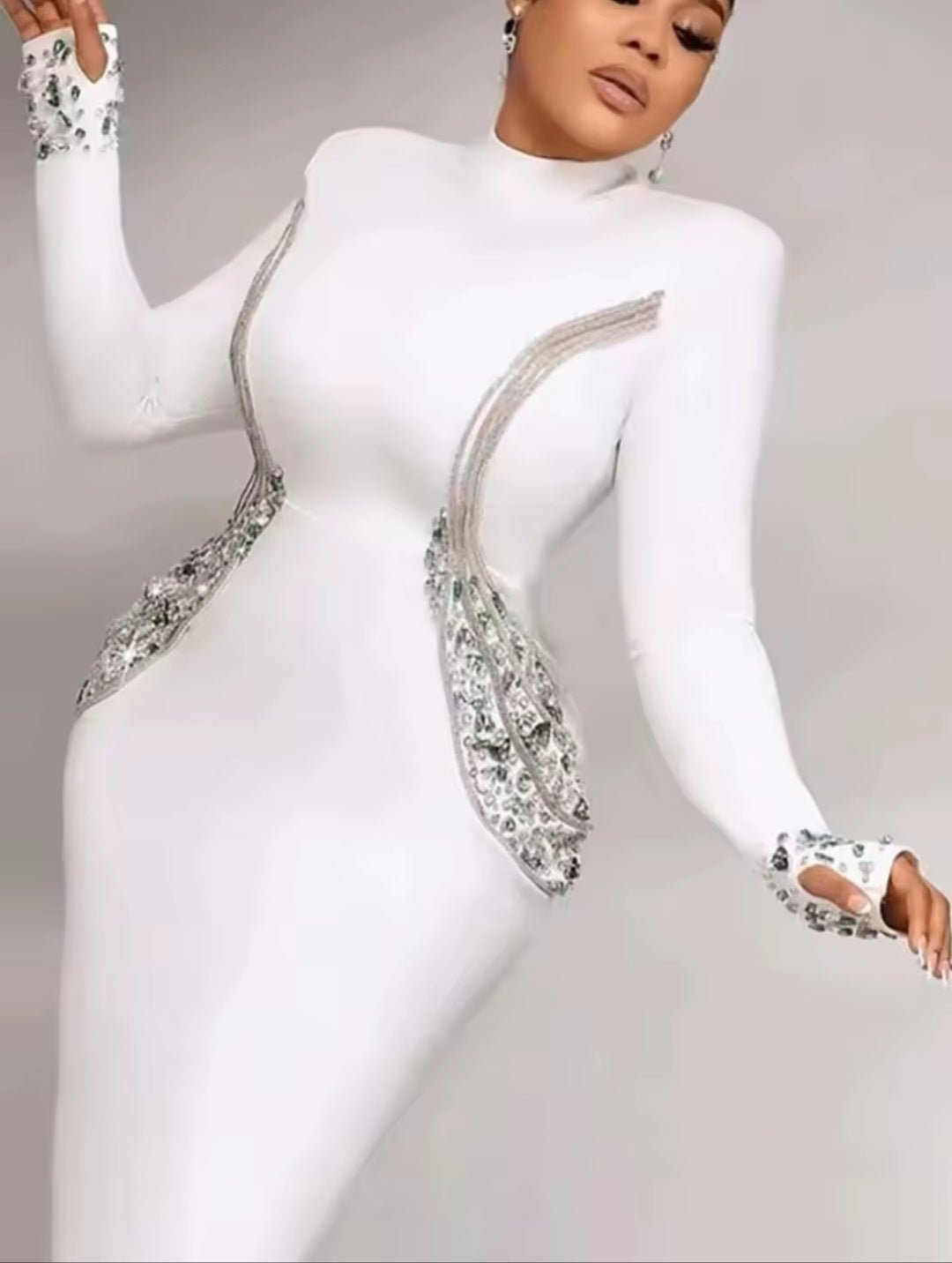 Women's Turtleneck Diamond Crystal Bandage Gown - GLITCH - BELLE